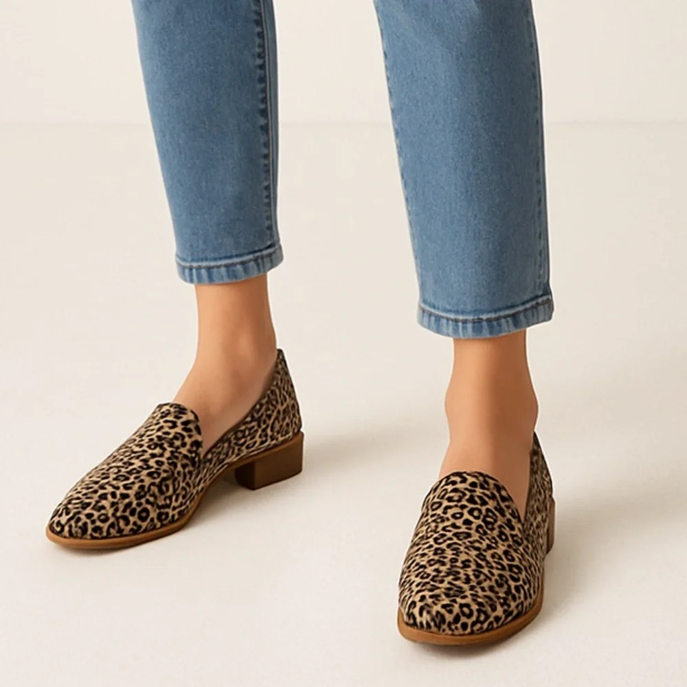 Lucky Brand Cahill Leopard Calf Hair Loafers Women’s Size 7.5M Leather Upper